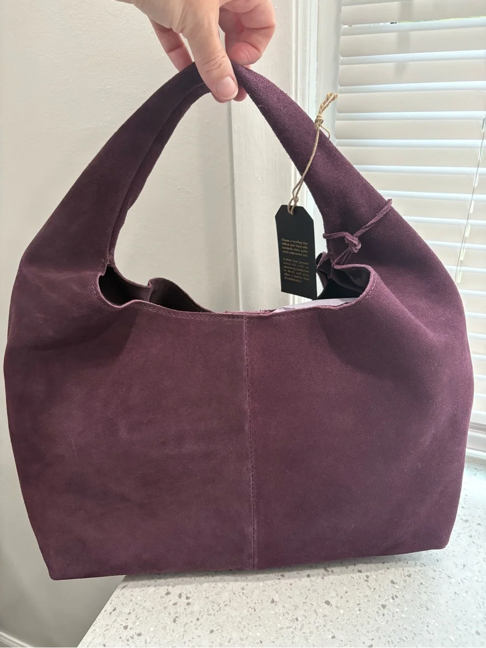 NWT Geniune Leather Suede Slouch Hobo Shoulder Bag in Deep Plum